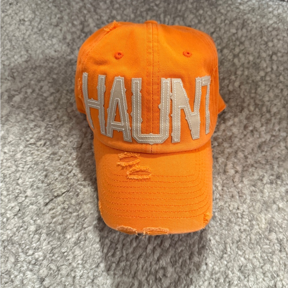 Halloween Distressed Orange HAUNT Baseball Cap Hat